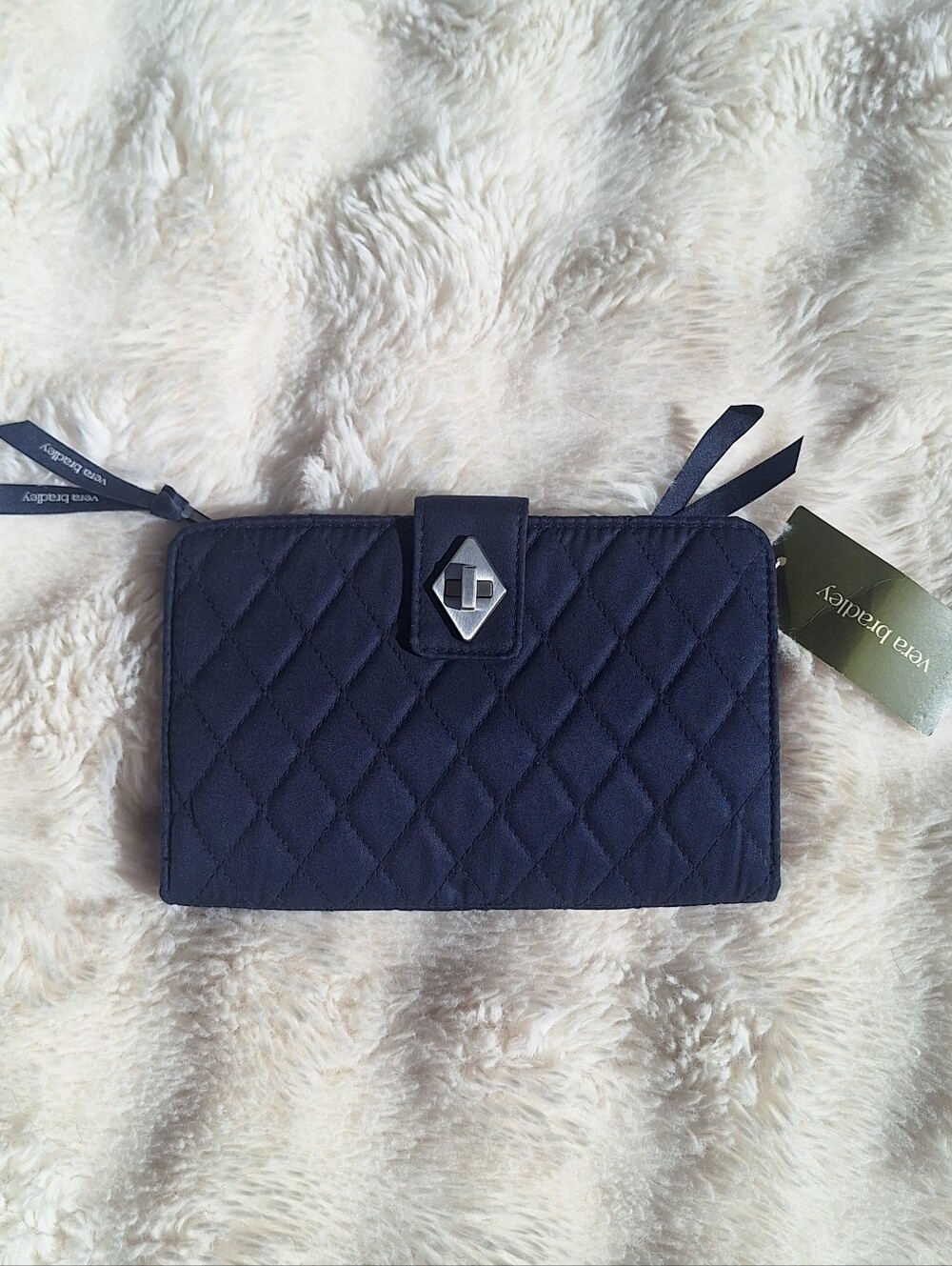NWT Vera Bradley Navy Quilted Turnlock Wallet